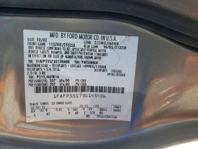 Photo 10 from auction – 2003 FORD TAURUS SES with VIN 1FAFP55S73G145406