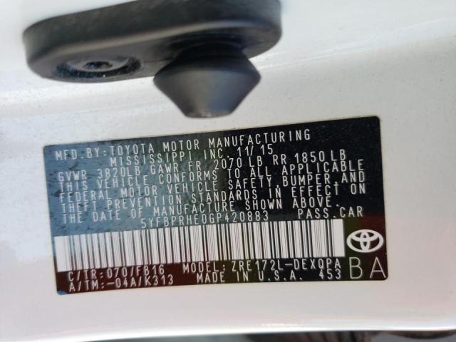 Photo 10 from auction – 2016 TOYOTA COROLLA EC with VIN 5YFBPRHE0GP420883