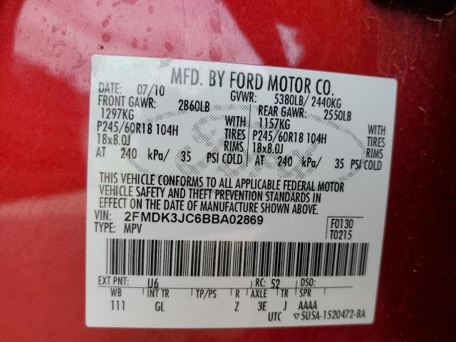 Photo 10 from auction – 2011 FORD EDGE SEL with VIN 2FMDK3JC6BBA02869