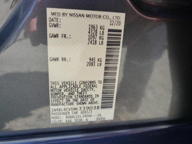 Photo 10 from auction – 2021 NISSAN ALTIMA SR with VIN 1N4BL4CV1MN339038
