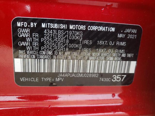 Photo 10 from auction – 2021 MITSUBISHI OUTLANDER with VIN JA4APUAU2MU028982