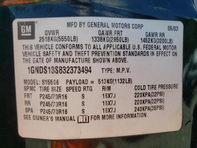 Photo 10 from auction – 2003 CHEVROLET TRAILBLAZE with VIN 1GNDS13S832373494