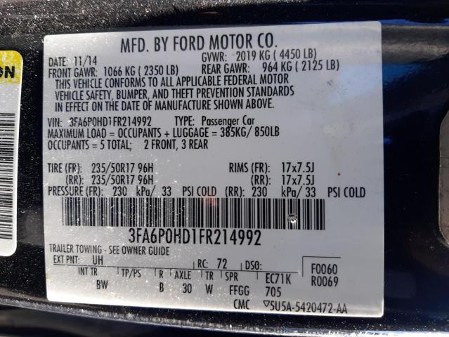 Photo 10 from auction – 2015 FORD FUSION SE with VIN 3FA6P0HD1FR214992