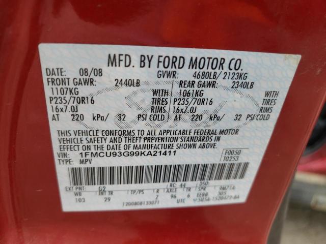 Photo 10 from auction – 2009 FORD ESCAPE XLT with VIN 1FMCU93G99KA21411