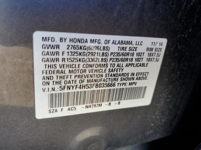Photo 10 from auction – 2015 HONDA PILOT EXL with VIN 5FNYF4H53FB035666