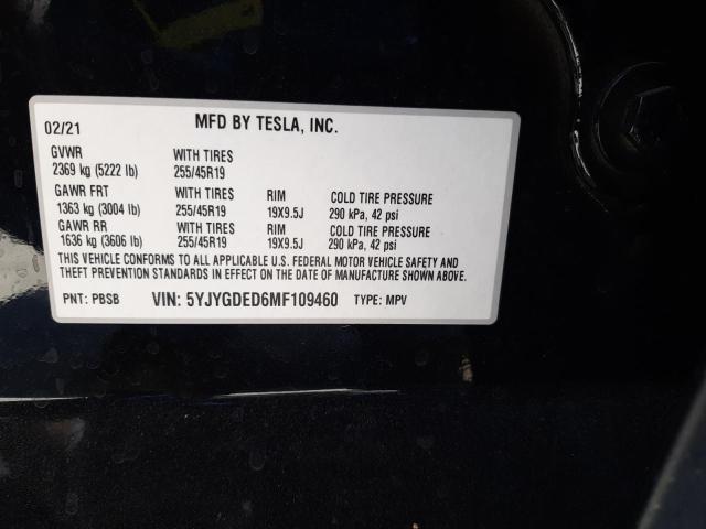 Photo 10 from auction – 2021 TESLA MODEL Y with VIN 5YJYGDED6MF109460