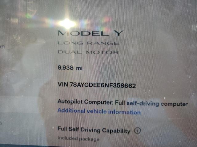 Photo 8 from auction – 2022 TESLA MODEL Y with VIN 7SAYGDEE6NF358662