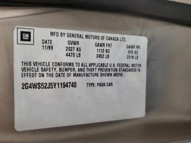 Photo 10 from auction – 2000 BUICK CENTURY CU with VIN 2G4WS52J5Y1194740