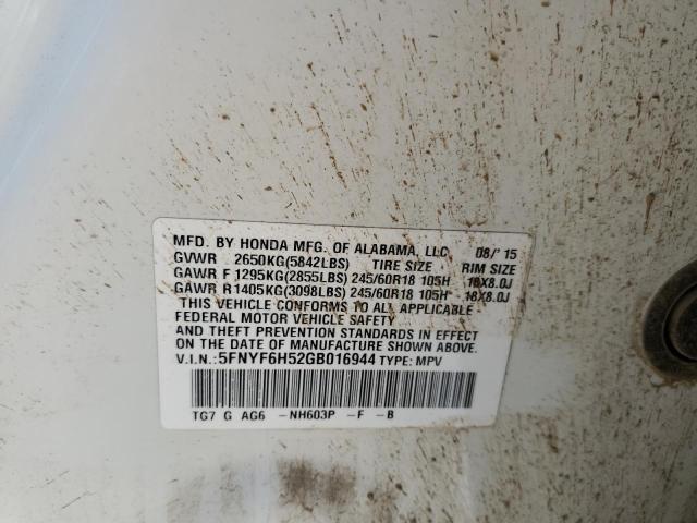 Photo 10 from auction – 2016 HONDA PILOT EXL with VIN 5FNYF6H52GB016944