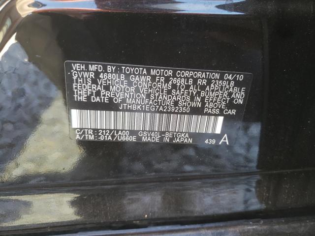Photo 10 from auction – 2010 LEXUS ES 350 with VIN JTHBK1EG7A2392350