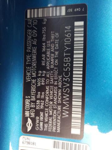 Photo 10 from auction – 2011 MINI COOPER S with VIN WMWSV3C55BTY10614