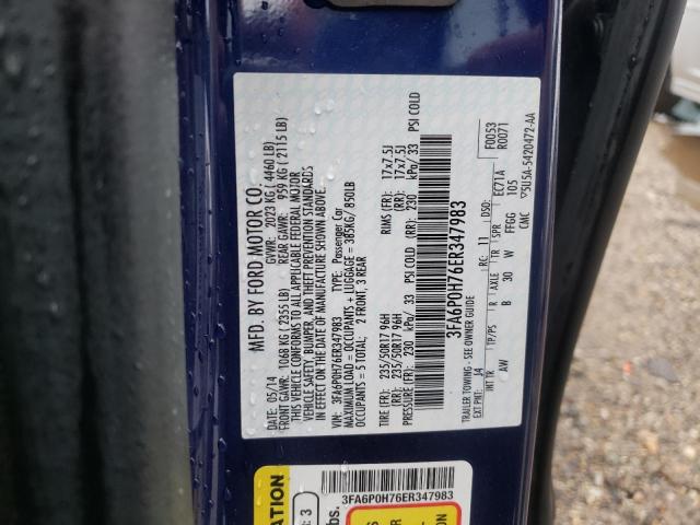 Photo 10 from auction – 2014 FORD FUSION SE with VIN 3FA6P0H76ER347983