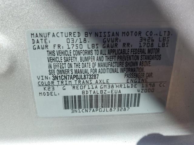 Photo 10 from auction – 2018 NISSAN VERSA S with VIN 3N1CN7AP0JL873287