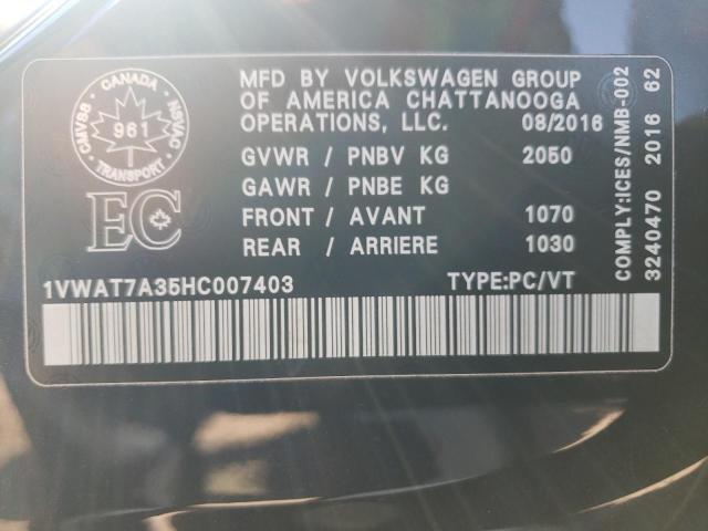 Photo 10 from auction – 2017 VOLKSWAGEN PASSAT S with VIN 1VWAT7A35HC007403