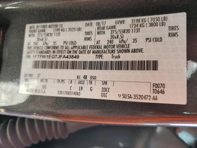 Photo 10 from auction – 2018 FORD F150 SUPER with VIN 1FTFW1EG7JFA43849