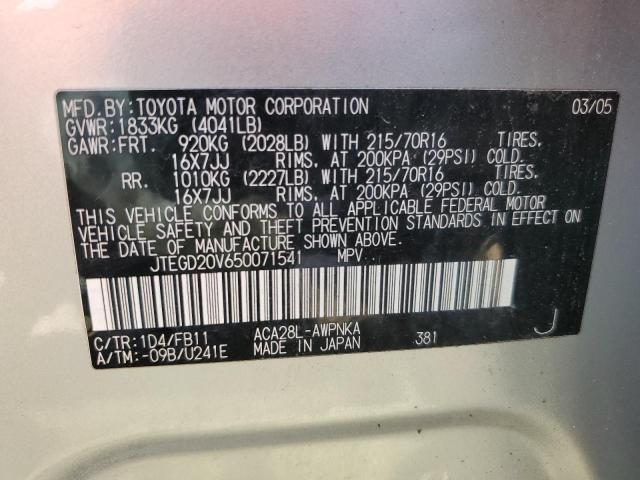 Photo 10 from auction – 2005 TOYOTA RAV4 with VIN JTEGD20V650071541