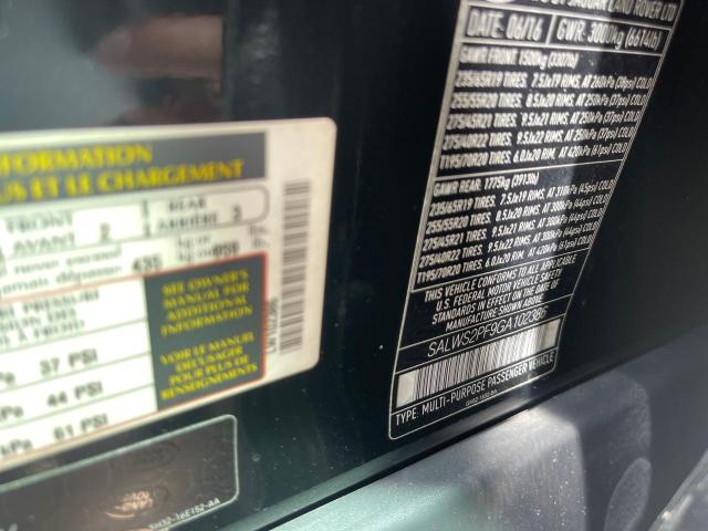 Foto 10 de la subasta – 2016 LAND ROVER RANGE ROVE con VIN SALWS2PF9GA102386