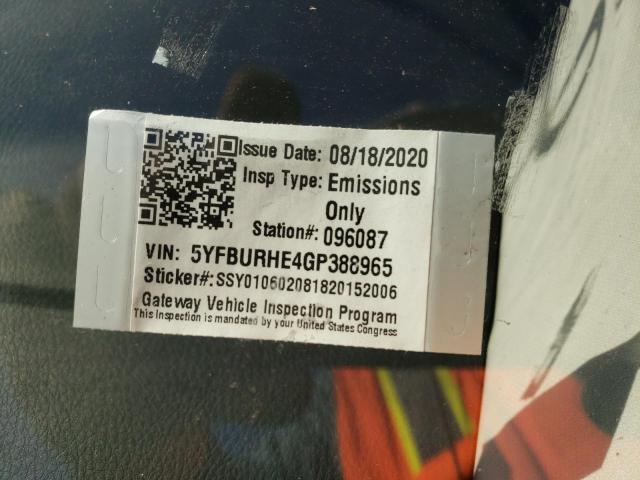 Photo 10 from auction – 2016 TOYOTA COROLLA L with VIN 5YFBURHE4GP388965