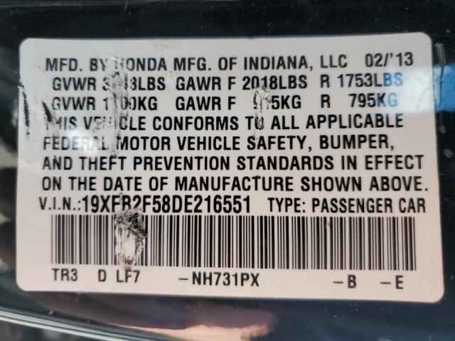 Photo 10 from auction – 2013 HONDA CIVIC LX with VIN 19XFB2F58DE216551