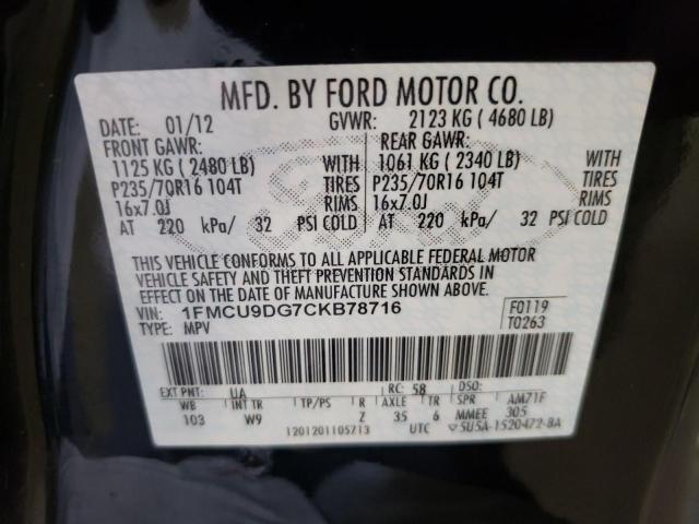 Photo 10 from auction – 2012 FORD ESCAPE XLT with VIN 1FMCU9DG7CKB78716