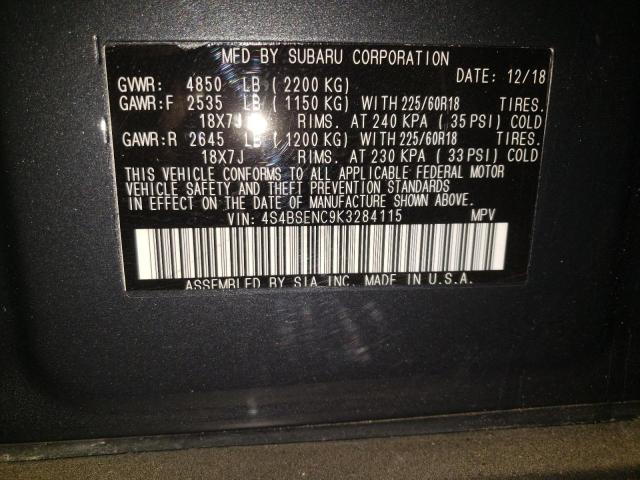 Photo 10 from auction – 2019 SUBARU OUTBACK 3. with VIN 4S4BSENC9K3284115
