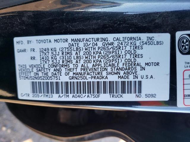Photo 10 from auction – 2005 TOYOTA TACOMA DOU with VIN 5TEMU52N95Z005751