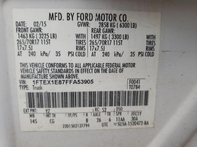 Photo 10 from auction – 2015 FORD F150 SUPER with VIN 1FTEX1E87FFA53905