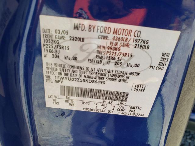 Photo 10 from auction – 2005 FORD ESCAPE XLS with VIN 1FMYU02Z55KD86490