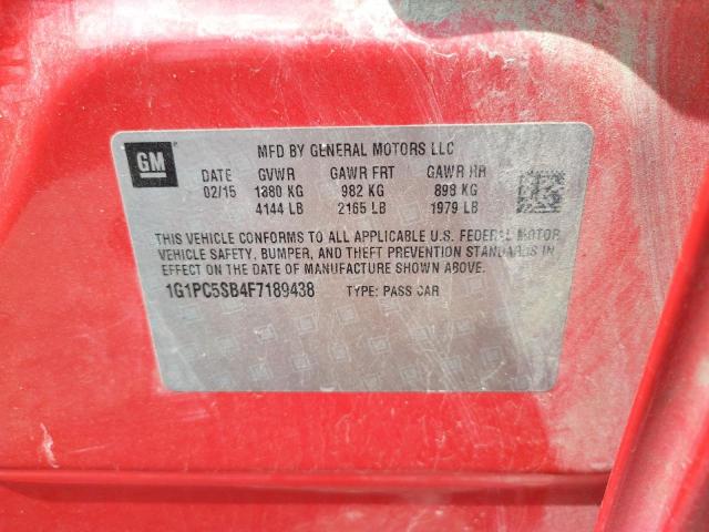 Photo 10 from auction – 2015 CHEVROLET CRUZE LT with VIN 1G1PC5SB4F7189438