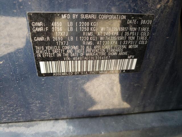 Photo 10 from auction – 2020 SUBARU OUTBACK PR with VIN 4S4BTAEC0L3264567