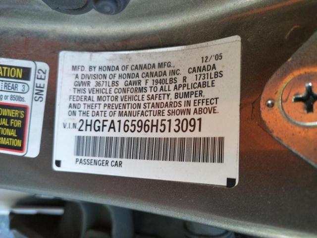 Photo 10 from auction – 2006 HONDA CIVIC LX with VIN 2HGFA16596H513091
