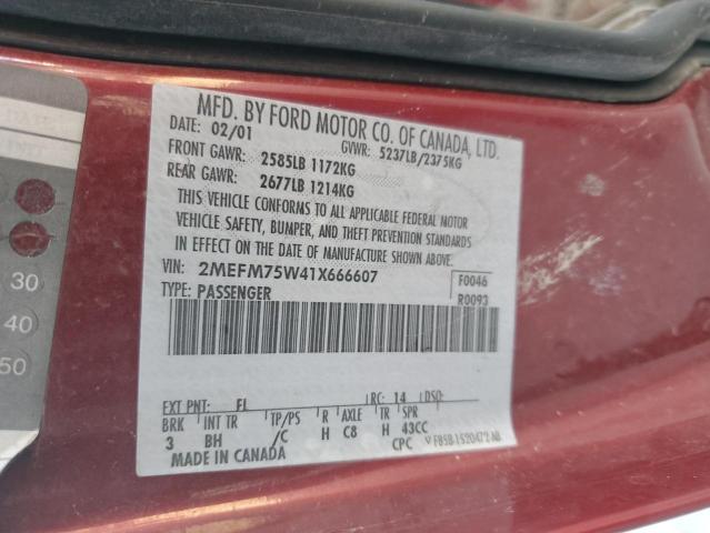 Photo 10 from auction – 2001 MERCURY GRAND MARQ with VIN 2MEFM75W41X666607