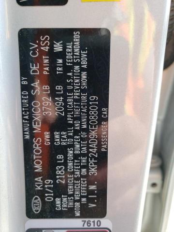 Photo 10 from auction – 2019 KIA FORTE FE with VIN 3KPF24AD9KE088019