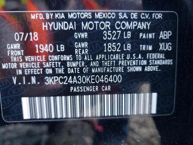 Photo 10 from auction – 2019 HYUNDAI ACCENT SE with VIN 3KPC24A30KE046400