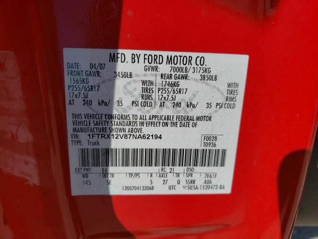 Photo 10 from auction – 2007 FORD F150 with VIN 1FTRX12V87NA62194