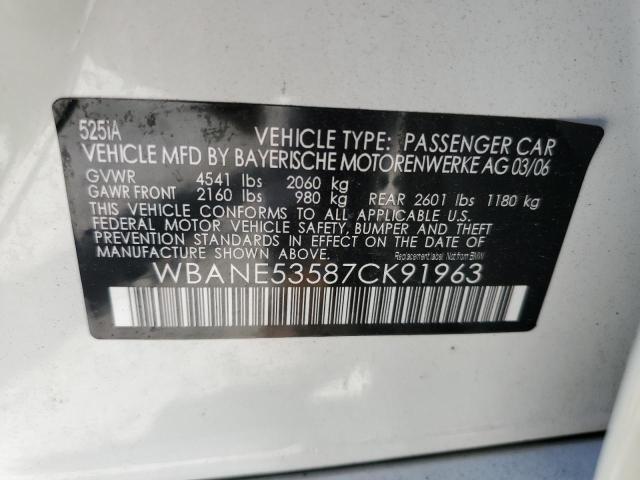 Photo 10 from auction – 2007 BMW 525 I with VIN WBANE53587CK91963