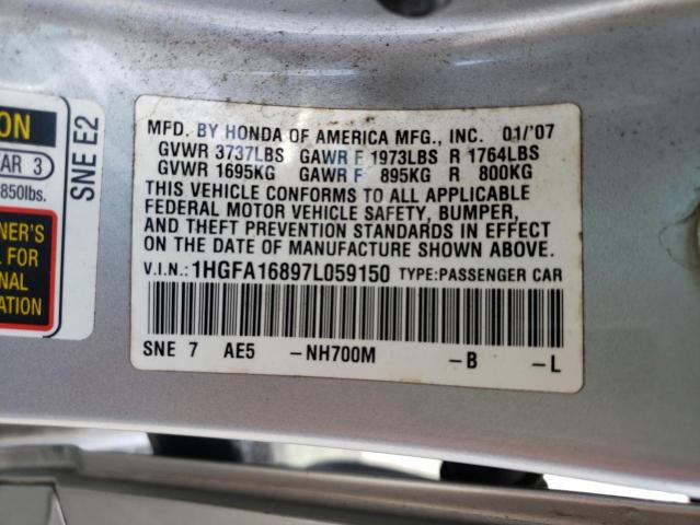 Photo 10 from auction – 2007 HONDA CIVIC EX with VIN 1HGFA16897L059150