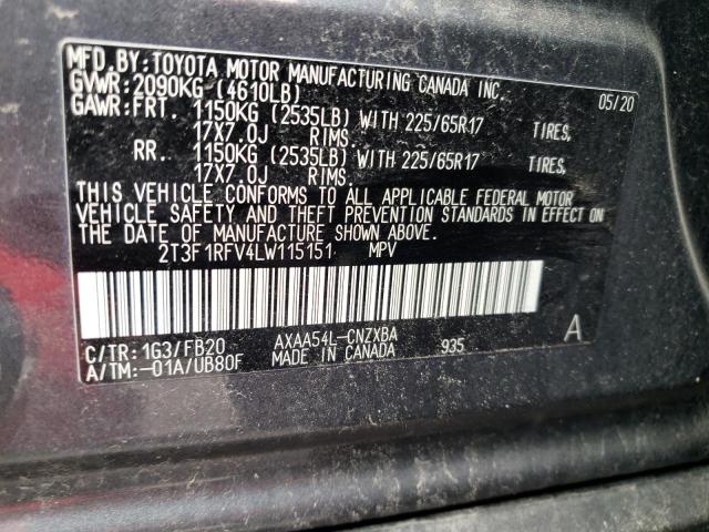 Photo 10 from auction – 2020 TOYOTA RAV4 LE with VIN 2T3F1RFV4LW115151