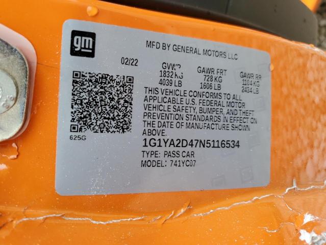 Photo 10 from auction – 2022 CHEVROLET CORVETTE S with VIN 1G1YA2D47N5116534
