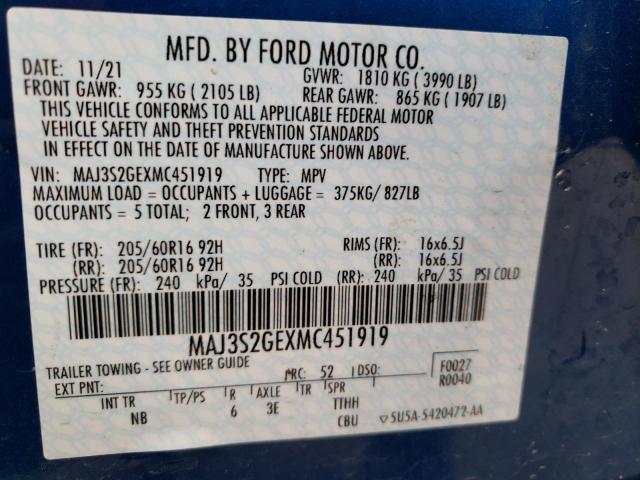 Photo 10 from auction – 2021 FORD ECOSPORT S with VIN MAJ3S2GEXMC451919