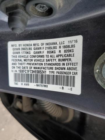 Photo 10 from auction – 2017 HONDA CIVIC EXL with VIN 19XFC1F73HE005241