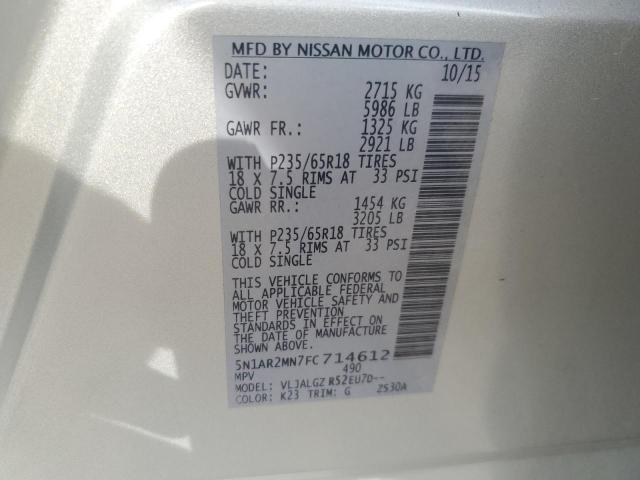 Photo 10 from auction – 2015 NISSAN PATHFINDER with VIN 5N1AR2MN7FC714612