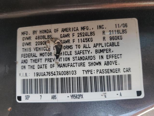 Photo 10 from auction – 2007 ACURA TL TYPE S with VIN 19UUA76547A008103