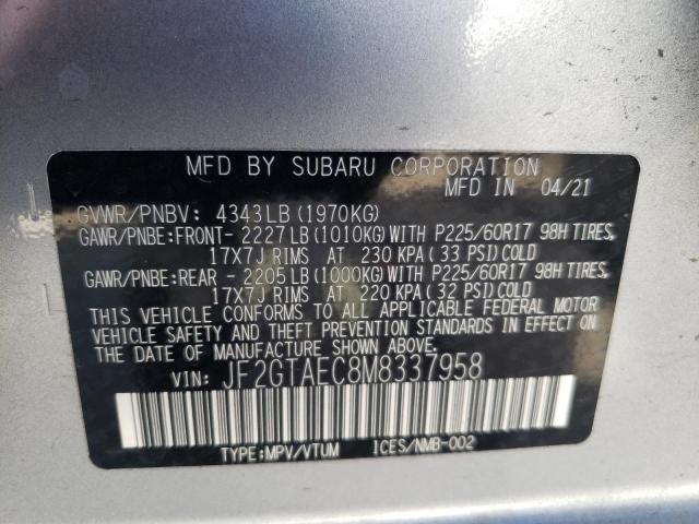 Photo 10 from auction – 2021 SUBARU CROSSTREK with VIN JF2GTAEC8M8337958