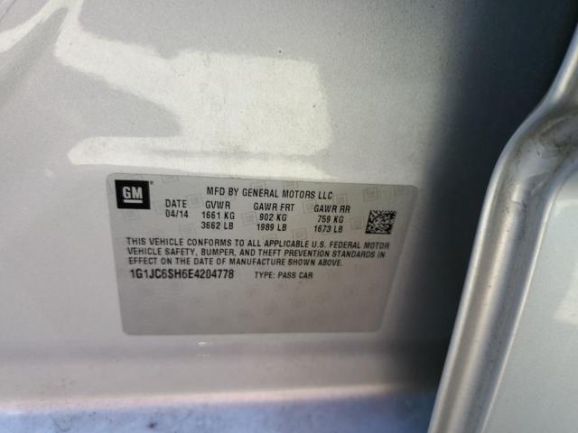 Photo 10 from auction – 2014 CHEVROLET SONIC LT with VIN 1G1JC6SH6E4204778