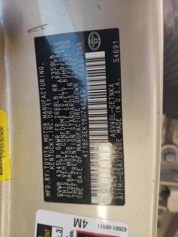 Photo 10 from auction – 2011 TOYOTA CAMRY BASE with VIN 4T1BF3EK1BU746242