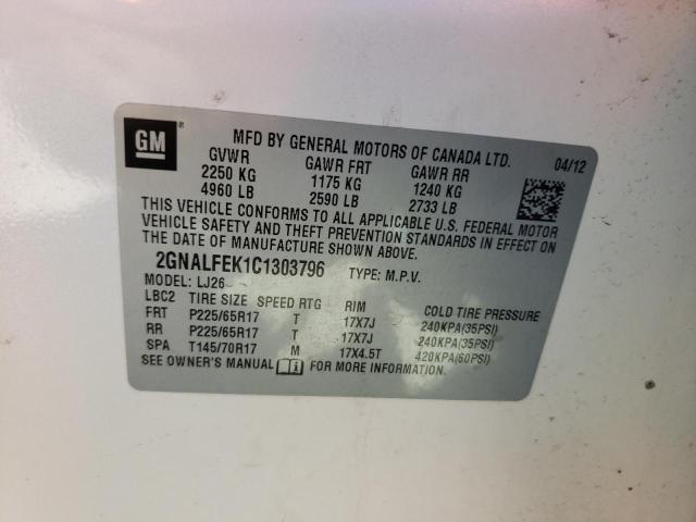 Photo 10 from auction – 2012 CHEVROLET EQUINOX LT with VIN 2GNALFEK1C1303796