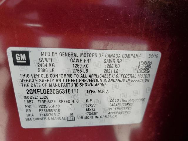 Photo 10 from auction – 2016 CHEVROLET EQUINOX LT with VIN 2GNFLGE30G6318111