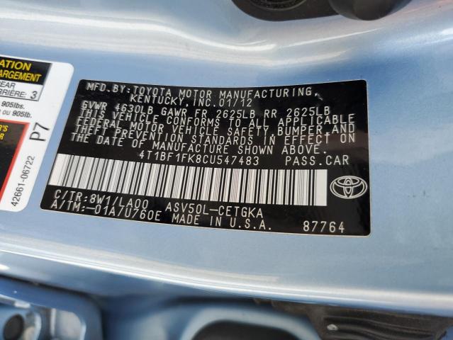 Photo 10 from auction – 2012 TOYOTA CAMRY BASE with VIN 4T1BF1FK8CU547483