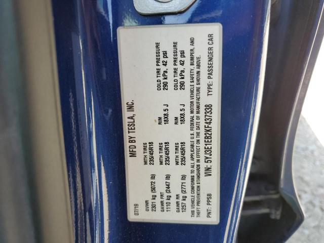 Photo 10 from auction – 2019 TESLA MODEL 3 with VIN 5YJ3E1EB2KF437338